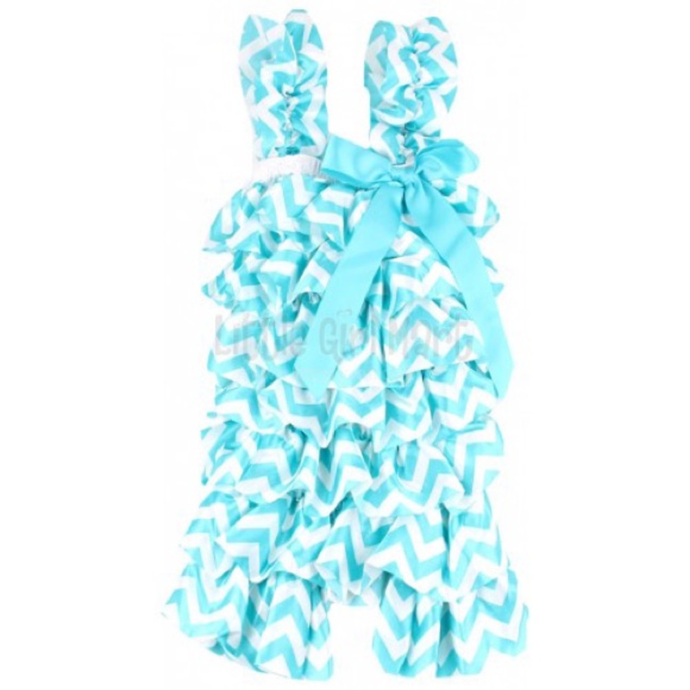 Blue Chevron Satin Petti Romper & Headband